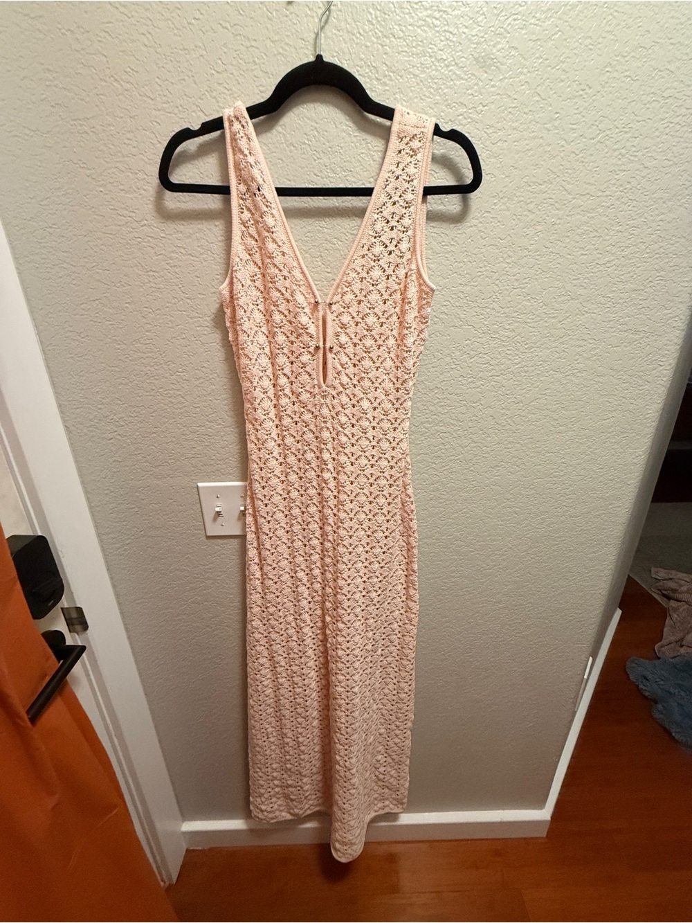 Meshki Carter Crochet Sleeveless Maxi Dress - Powder Pink - Sz Medium